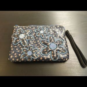 Patricia Nash Denim Daisies wristlet